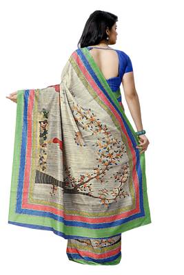 Cream printed silk saree with blouse 2