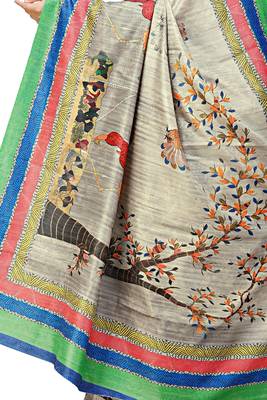 Cream printed silk saree with blouse 3