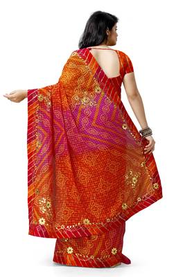 Orange embroidered georgette saree with blouse 2