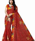 Red embroidered georgette saree with blouse