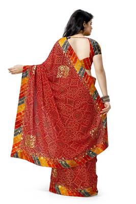Red embroidered georgette saree with blouse 2