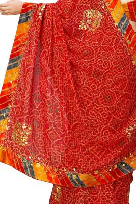Red embroidered georgette saree with blouse 3