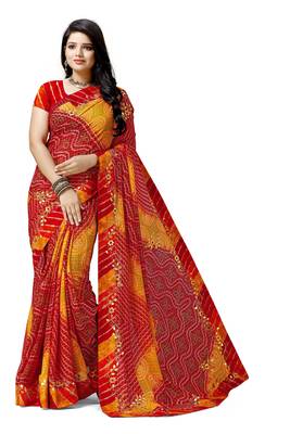Yellow embroidered georgette saree with blouse 1