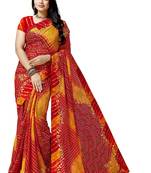 Yellow embroidered georgette saree with blouse