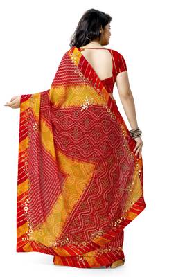 Yellow embroidered georgette saree with blouse 2