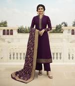 Wine Embroidered Satin Salwar