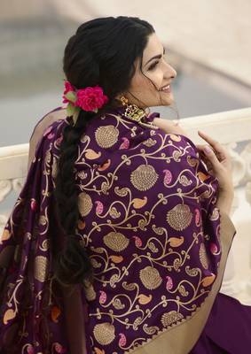 Wine Embroidered Satin Salwar 3