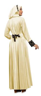 Justkartit Women'S Cream Color Plain Velvet Embosed Lycra Abaya Burkha With Waist Belt 3