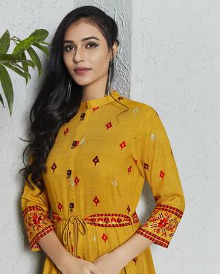 Mustard Printed Rayon Ethnic-Kurtis 2