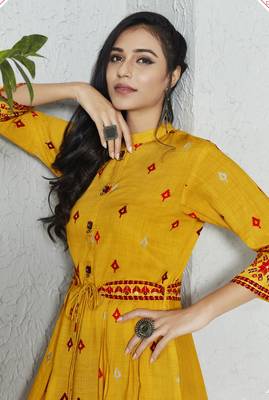 Mustard Printed Rayon Ethnic-Kurtis 3