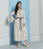 Cream Printed Rayon Ethnic Kurtis