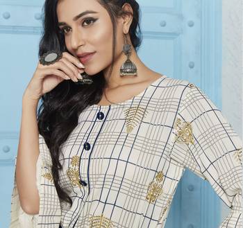 Cream Printed Rayon Ethnic Kurtis 2