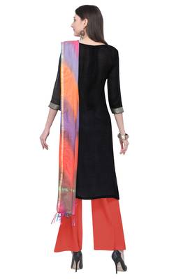 Blissta Women's Black & Orange Banarasi Jacquard Dress Material Having Modal Silk Dupatta With Tassels 3