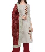 Blissta Women's Light Grey & Maroon Cotton Dress Material Having Gota Patti Lace Work
