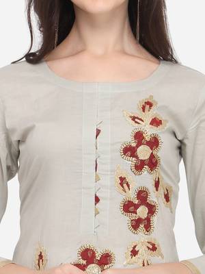 Blissta Women's Light Grey & Maroon Cotton Dress Material Having Gota Patti Lace Work 2