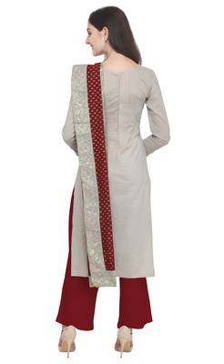 Blissta Women's Light Grey & Maroon Cotton Dress Material Having Gota Patti Lace Work 3
