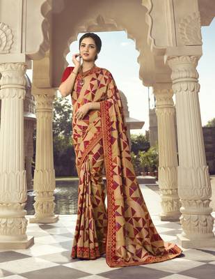 Red Printed Silk Saree With Blouse 1