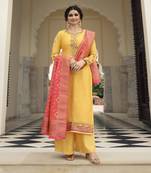 Yellow Embroidered Satin Salwar