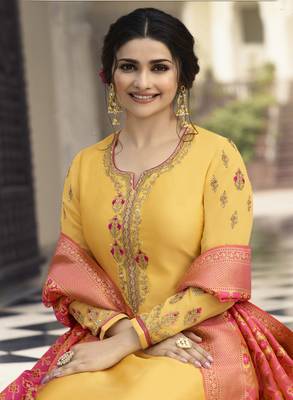 Yellow Embroidered Satin Salwar 4