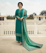 Teal-Green Embroidered Satin Salwar