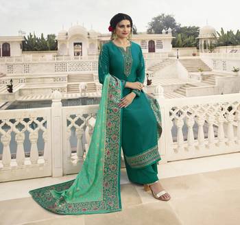 Teal-Green Embroidered Satin Salwar 2