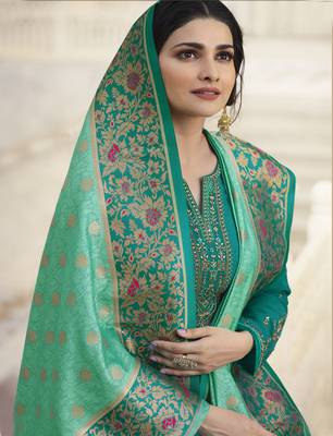 Teal-Green Embroidered Satin Salwar 4