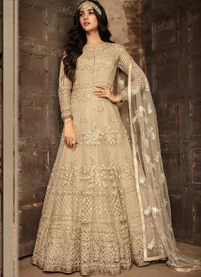 Beige embroidered net salwar 1