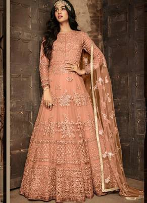 Light-orange embroidered net salwar 1