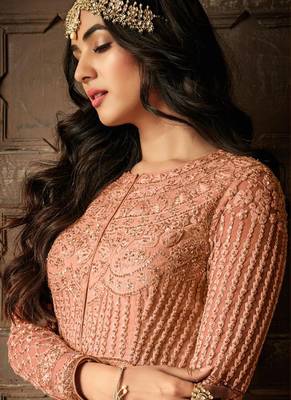 Light-orange embroidered net salwar 2