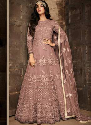 Dark-onion-pink embroidered net salwar 1