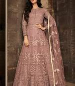 Dark-onion-pink embroidered net salwar
