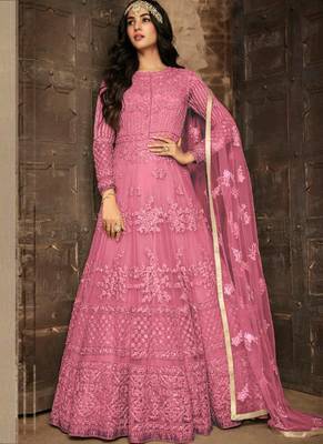 Pink embroidered net salwar 1