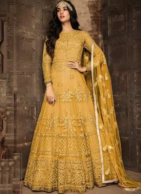 Mustard embroidered net salwar 1