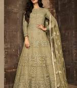 Light-olive embroidered net salwar