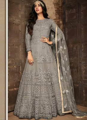 Grey embroidered net salwar 1