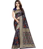 Blue woven banarasi silk saree with blouse