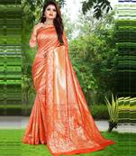 Orange woven banarasi silk saree with blouse