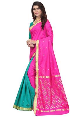 Pink Woven Banarasi Saree With Blouse 2
