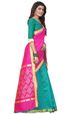 Pink Woven Banarasi Saree With Blouse 3