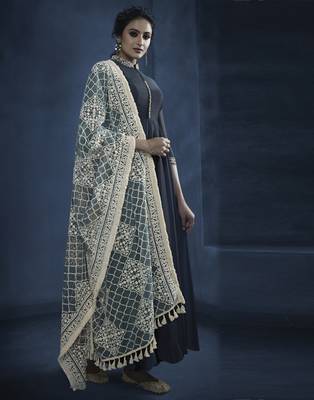 Grey resham embroidery georgette kameez with dupatta 1