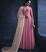 Pink resham embroidery georgette kameez with dupatta