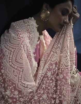 Pink resham embroidery georgette kameez with dupatta 2
