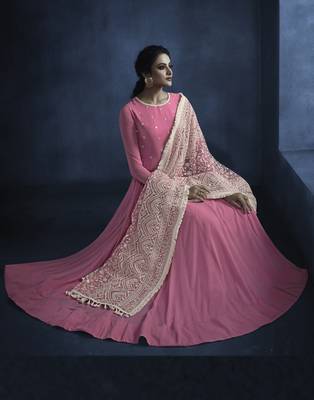 Pink resham embroidery georgette kameez with dupatta 3