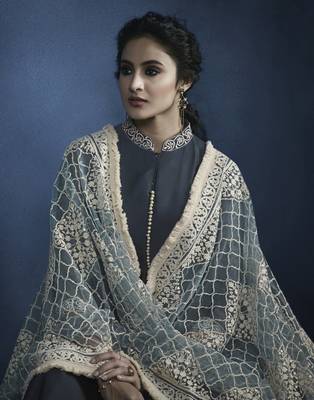 Grey resham embroidery georgette kameez with dupatta 4