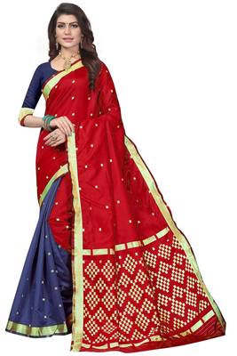 Red Woven Banarasi Saree With Blouse 1