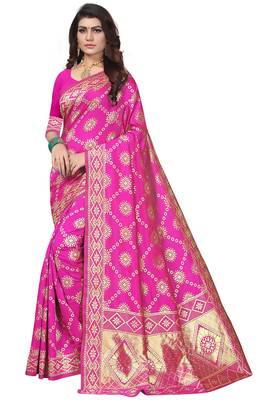 Pink Woven Banarasi Saree With Blouse 1
