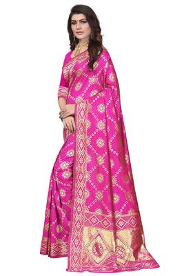 Pink Woven Banarasi Saree With Blouse 2