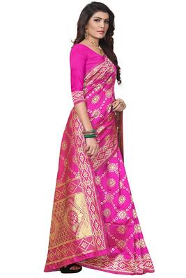 Pink Woven Banarasi Saree With Blouse 3