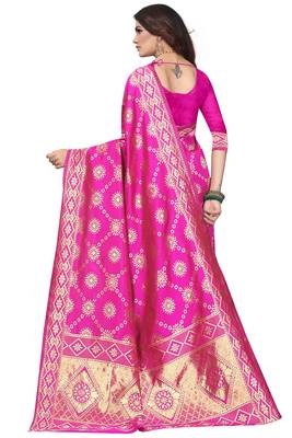 Pink Woven Banarasi Saree With Blouse 4