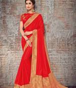 Red embroidered silk saree with blouse